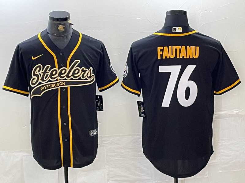 Men%27s Pittsburgh Steelers #76 Troy Fautanu Black With Patch Cool Base Stitched Baseball Jersey